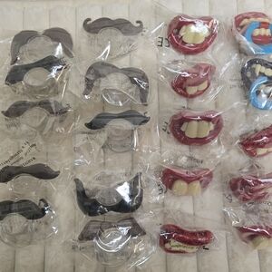 Novelty Kids Pacifier Set - Red and Black Funny Mouth & Mustache Designs